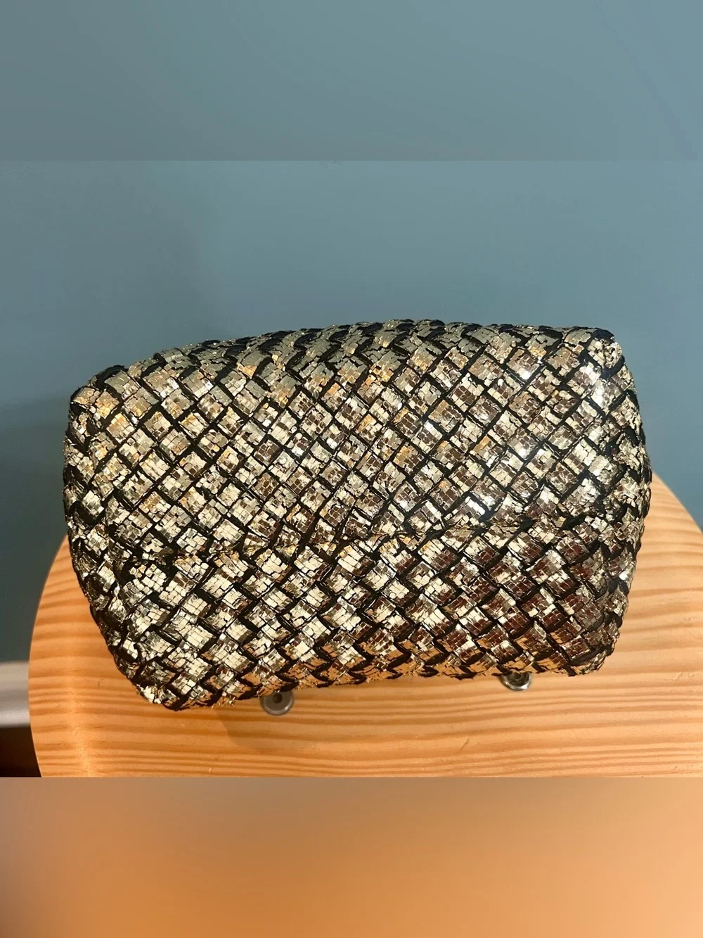 NAGHEDI Metallic Gold Silver Woven St. Barths Style Clutch Pouch NWT
